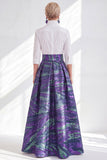Fuchsia A-Line Long Mother Of the Bride Dress with 3/4 Sleeves