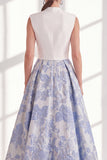 Blue A-Line V-Neck Long Mother Of the Bride Dress with Bow