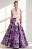 Blue A-Line V-Neck Long Mother Of the Bride Dress with Bow