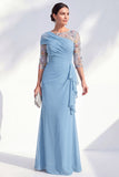 Green Mermaid Bateau Neck Chiffon Floral Long Mother of the Bride Dress
