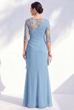 Green Mermaid Bateau Neck Chiffon Floral Long Mother of the Bride Dress