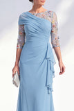 Green Mermaid Bateau Neck Chiffon Floral Long Mother of the Bride Dress