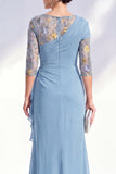 Green Mermaid Bateau Neck Chiffon Floral Long Mother of the Bride Dress