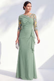Green Mermaid Bateau Neck Chiffon Floral Long Mother of the Bride Dress