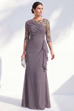 Green Mermaid Bateau Neck Chiffon Floral Long Mother of the Bride Dress