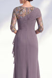 Green Mermaid Bateau Neck Chiffon Floral Long Mother of the Bride Dress