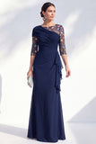 Green Mermaid Bateau Neck Chiffon Floral Long Mother of the Bride Dress
