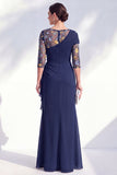 Green Mermaid Bateau Neck Chiffon Floral Long Mother of the Bride Dress