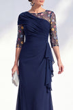 Green Mermaid Bateau Neck Chiffon Floral Long Mother of the Bride Dress