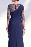 Green Mermaid Bateau Neck Chiffon Floral Long Mother of the Bride Dress