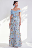 Green A-Line Off the Shoulder Floral Long Mother of the Bride Dress