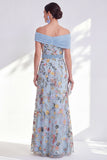 Green A-Line Off the Shoulder Floral Long Mother of the Bride Dress