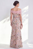Green A-Line Off the Shoulder Floral Long Mother of the Bride Dress