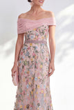 Green A-Line Off the Shoulder Floral Long Mother of the Bride Dress