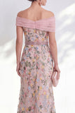Green A-Line Off the Shoulder Floral Long Mother of the Bride Dress