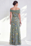 Green A-Line Off the Shoulder Floral Long Mother of the Bride Dress