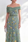 Green A-Line Off the Shoulder Floral Long Mother of the Bride Dress