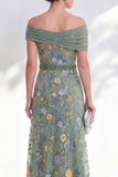Green A-Line Off the Shoulder Floral Long Mother of the Bride Dress