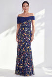 Green A-Line Off the Shoulder Floral Long Mother of the Bride Dress