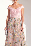 A-Line Blush Off the Shoulder Floral Long Mother of the Bride Dress