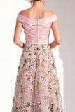 A-Line Blush Off the Shoulder Floral Long Mother of the Bride Dress