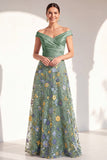 A-Line Blush Off the Shoulder Floral Long Mother of the Bride Dress
