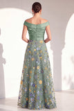A-Line Blush Off the Shoulder Floral Long Mother of the Bride Dress