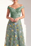 A-Line Blush Off the Shoulder Floral Long Mother of the Bride Dress