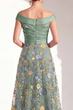 A-Line Blush Off the Shoulder Floral Long Mother of the Bride Dress