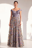 A-Line Blush Off the Shoulder Floral Long Mother of the Bride Dress
