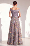 A-Line Blush Off the Shoulder Floral Long Mother of the Bride Dress