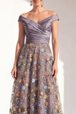 A-Line Blush Off the Shoulder Floral Long Mother of the Bride Dress