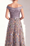 A-Line Blush Off the Shoulder Floral Long Mother of the Bride Dress