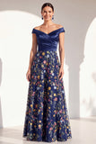 A-Line Blush Off the Shoulder Floral Long Mother of the Bride Dress