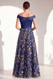 A-Line Blush Off the Shoulder Floral Long Mother of the Bride Dress
