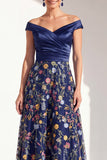 A-Line Blush Off the Shoulder Floral Long Mother of the Bride Dress