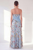 Blue A-Line Sweetheart Floral Long Mother Of the Bride Dress with Slit