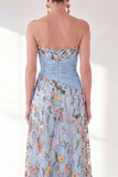 Blue A-Line Sweetheart Floral Long Mother Of the Bride Dress with Slit