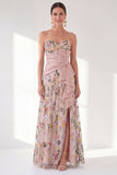 Blue A-Line Sweetheart Floral Long Mother Of the Bride Dress with Slit