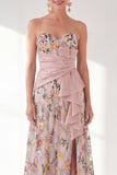 Blue A-Line Sweetheart Floral Long Mother Of the Bride Dress with Slit