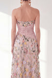 Blue A-Line Sweetheart Floral Long Mother Of the Bride Dress with Slit
