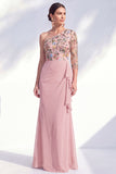 Mermaid Grey Purple One Shoulder Floral Long Mother of the Bride Dress