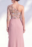 Mermaid Grey Purple One Shoulder Floral Long Mother of the Bride Dress