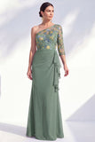Mermaid Grey Purple One Shoulder Floral Long Mother of the Bride Dress