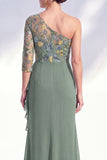 Mermaid Grey Purple One Shoulder Floral Long Mother of the Bride Dress