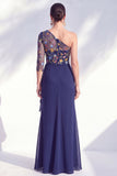 Mermaid Grey Purple One Shoulder Floral Long Mother of the Bride Dress