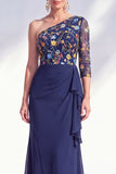 Mermaid Grey Purple One Shoulder Floral Long Mother of the Bride Dress