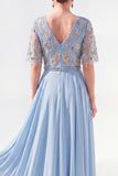 A-Line Green V-Neck Chiffon Floral Long Mother of the Bride Dress with Beading