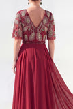 A-Line Green V-Neck Chiffon Floral Long Mother of the Bride Dress with Beading