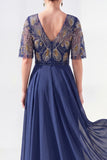 A-Line Green V-Neck Chiffon Floral Long Mother of the Bride Dress with Beading
